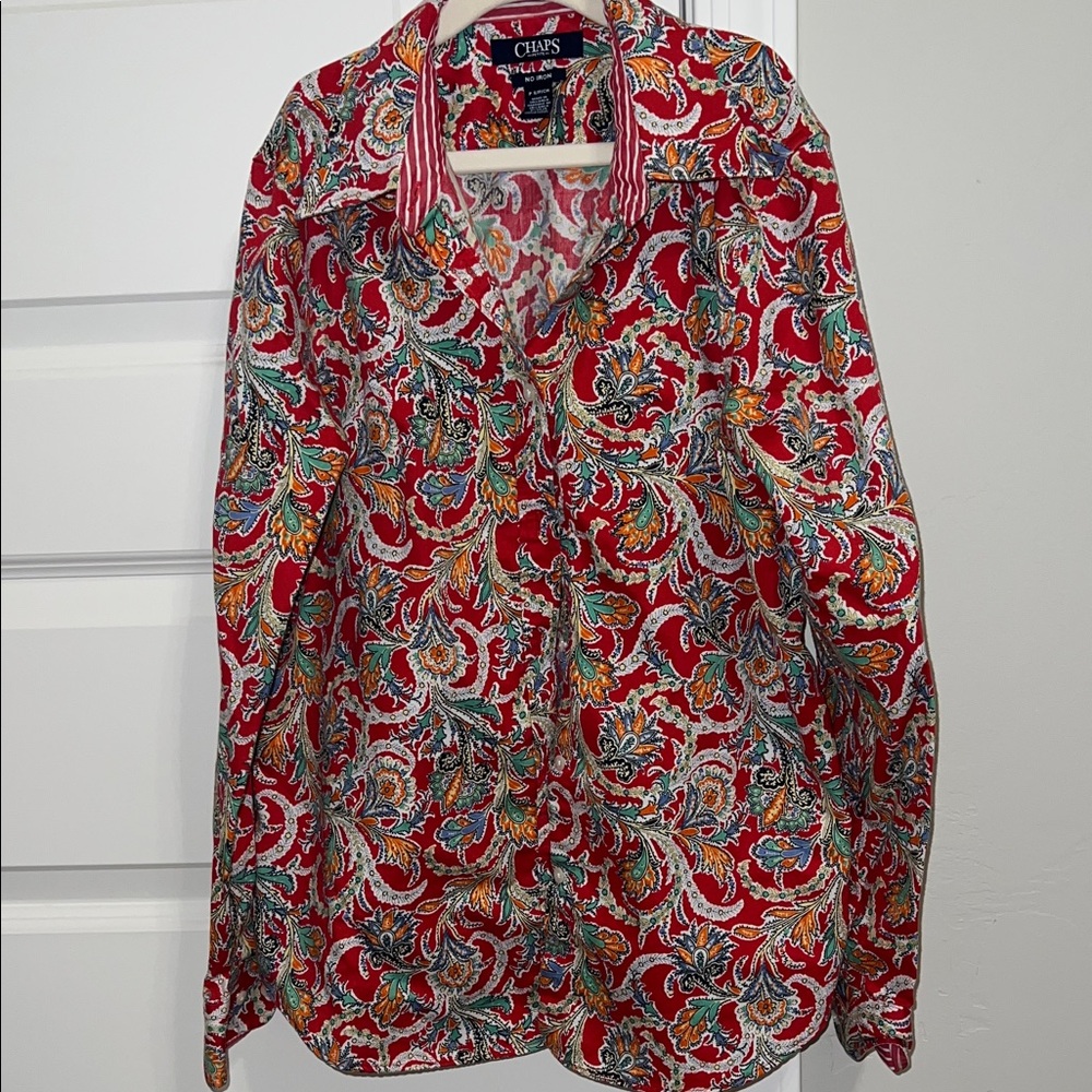 Chaps Women’s Petite Multicolor Paisley Button Down Shirt - No Iron
